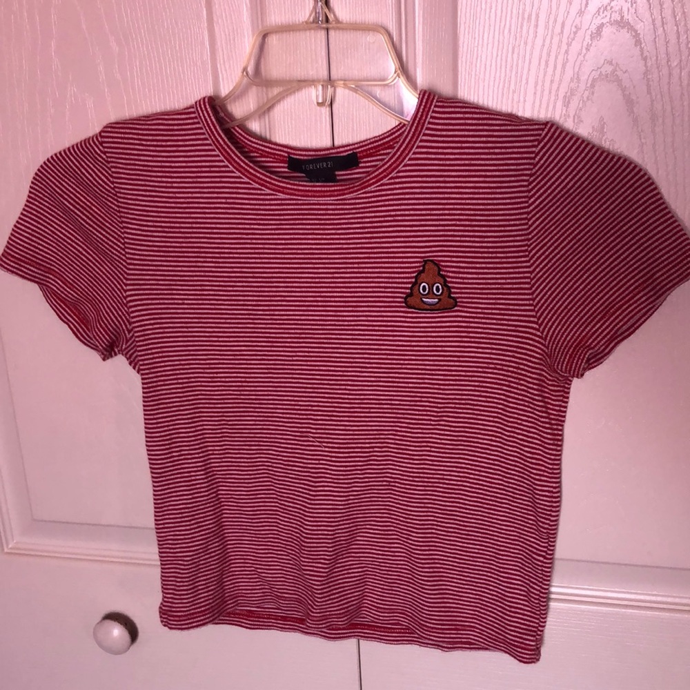 FOREVER 21 Poop Emoji Striped crop top